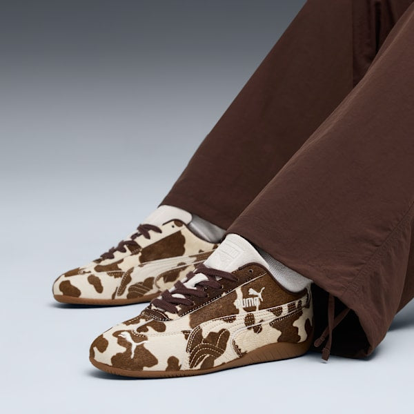 Puma Speedcat Cow Print Sneakers Women Chocolate Brown Gum